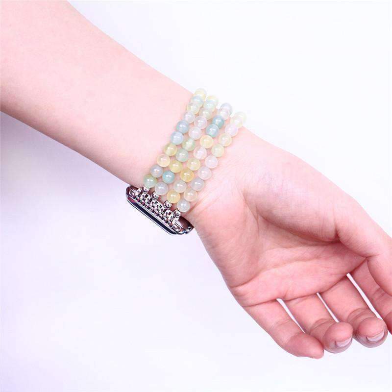 Apple Agate Beads Watchband For iWatch Natural Stone Apple Watch Strap Women 44mm/ 40mm/ 42mm/ 38mm Elastic Bracelet Replacement Wrist Band