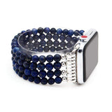 Apple Apple watch band bracelet lapis Natural Stone Watchband For iWatch, Blue Sandstone Women Elastic Watch strap  44mm/ 40mm/ 42mm/ 38mm