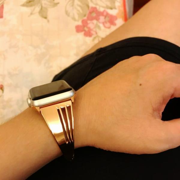 Apple Apple Watch band cuff, Stainless Steel strap, Fits Series 1 2 3 4 5 44mm, 40mm, 42mm, 38mm Luxury iwatch Bracelet