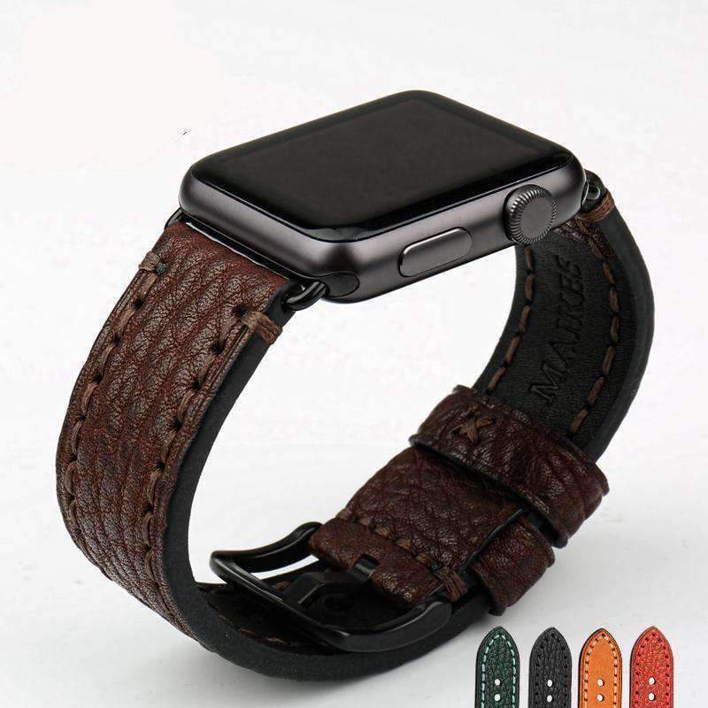 Apple Apple Watch Band, Genuine Cow Leather Strap With Adapter Fits  44mm/ 40mm/ 42mm/ 38mm Series 1 2 3 4 Black iWatch Bracelet Watchband