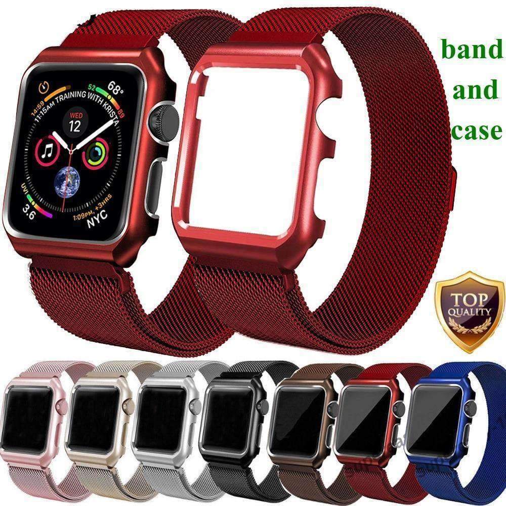 Apple Apple Watch band Milanese mesh magnetic Loop stainless steel metal Strap & Watch Case bundle  42mm 44mm iwatch 4/3/2/1 38mm 40 mm Bracelet Watchband - USA Fast Shipping