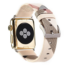 Apple Apple Watch band plaid checkered leather with Silver Metal Connector, Replacement strap for iWatch 38mm, 40mm, 42mm, 44 mm, series 4 3 2 1