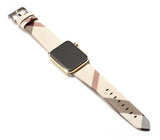Apple Apple Watch band plaid checkered leather with Silver Metal Connector, Replacement strap for iWatch 38mm, 40mm, 42mm, 44 mm, series 4 3 2 1