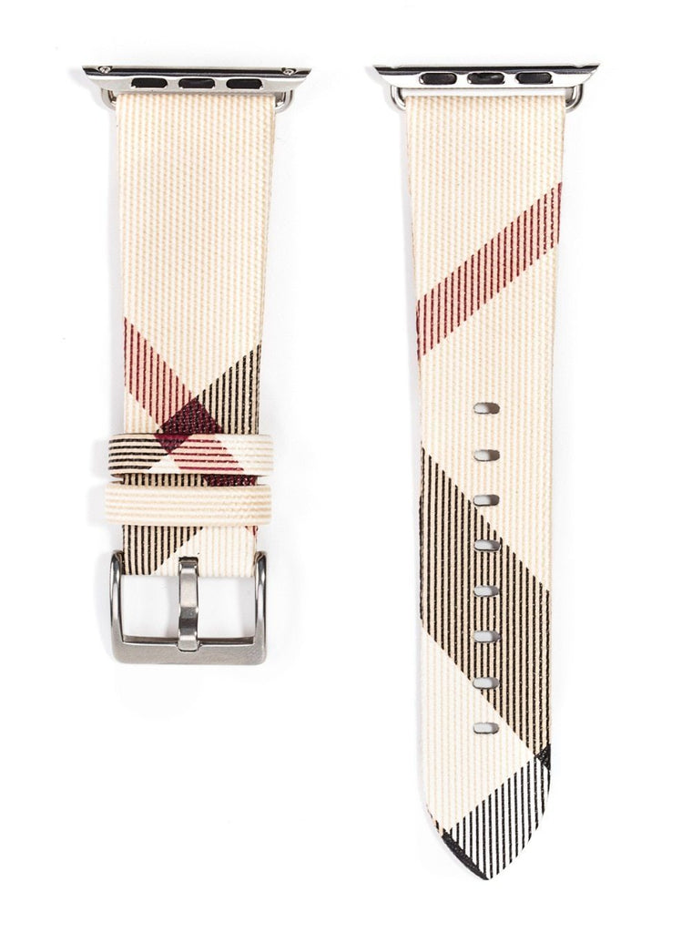 Apple Apple Watch band plaid checkered leather with Silver Metal Connector, Replacement strap for iWatch 38mm, 40mm, 42mm, 44 mm, series 4 3 2 1