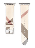 Apple Apple Watch band plaid checkered leather with Silver Metal Connector, Replacement strap for iWatch 38mm, 40mm, 42mm, 44 mm, series 4 3 2 1