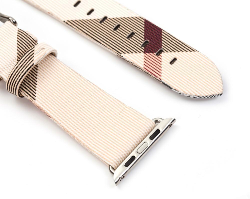 Apple Apple Watch band plaid checkered leather with Silver Metal Connector, Replacement strap for iWatch 38mm, 40mm, 42mm, 44 mm, series 4 3 2 1