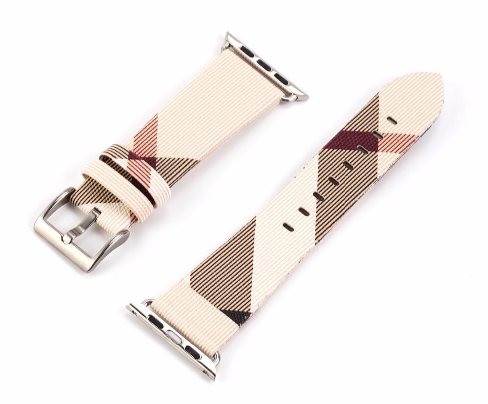 Apple Apple Watch band plaid checkered leather with Silver Metal Connector, Replacement strap for iWatch 38mm, 40mm, 42mm, 44 mm, series 4 3 2 1