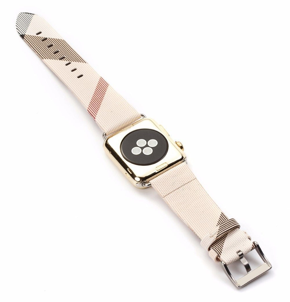 Apple Apple Watch band plaid checkered leather with Silver Metal Connector, Replacement strap for iWatch 38mm, 40mm, 42mm, 44 mm, series 4 3 2 1