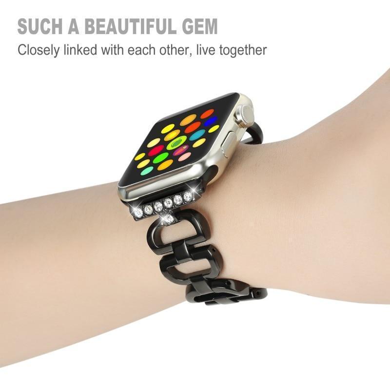 Apple Apple watch band, women crystal diamond bling link bracelet strap, Stainless Steel metal wrist belt watchband Iwatch For 44mm  42mm 40 mm 38mm series  5 4 3