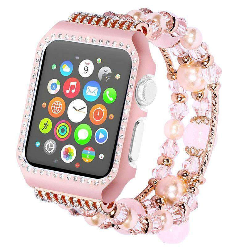 Apple Apple Watch Series 5 4 3 2 Band, Agate Wrist Belt Metal Case Luxury Accessories for Women 38mm, 40mm, 42mm, 44mm