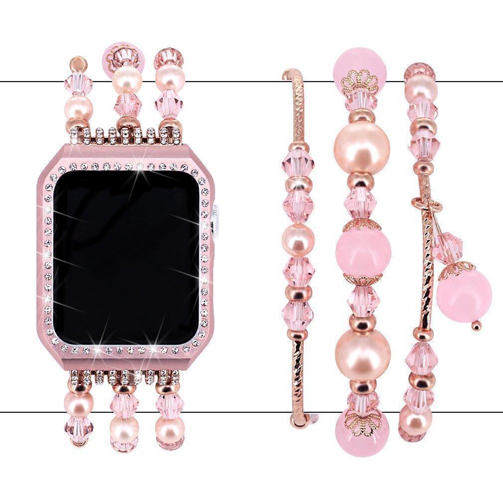 Apple Apple Watch Series 5 4 3 2 Band, Agate Wrist Belt Metal Case Luxury Accessories for Women 38mm, 40mm, 42mm, 44mm