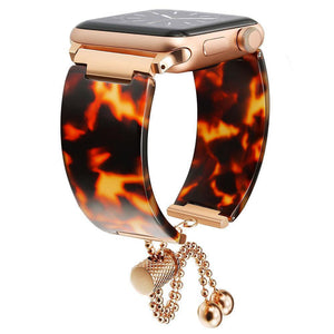Apple Apple Watch Series 5 4 3 2 Band, Brown Resin cuff, Rose gold Stainless Steel Women Jewelry Band Wrist Strap Bracelet 38mm, 40mm, 42mm, 44mm
