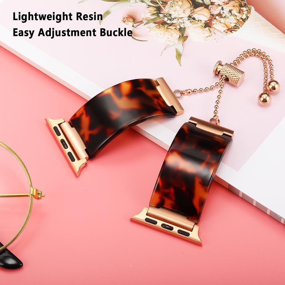 Apple Apple Watch Series 5 4 3 2 Band, Brown Resin cuff, Rose gold Stainless Steel Women Jewelry Band Wrist Strap Bracelet 38mm, 40mm, 42mm, 44mm