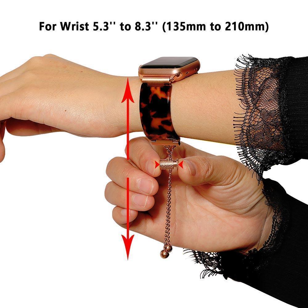 Apple Apple Watch Series 5 4 3 2 Band, Brown Resin cuff, Rose gold Stainless Steel Women Jewelry Band Wrist Strap Bracelet 38mm, 40mm, 42mm, 44mm