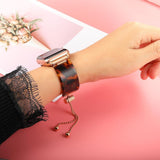 Apple Apple Watch Series 5 4 3 2 Band, Brown Resin cuff, Rose gold Stainless Steel Women Jewelry Band Wrist Strap Bracelet 38mm, 40mm, 42mm, 44mm