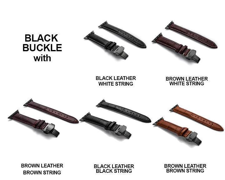 Apple Apple Watch Series 5 4 3 2 Band, Crocodile Grain cow Leather Butterfly Buckle Bands iWatch 38mm, 40mm, 42mm, 44mm -  US Fast Shipping
