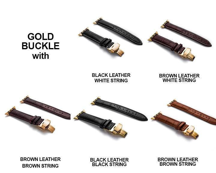 Apple Apple Watch Series 5 4 3 2 Band, Crocodile Grain cow Leather Butterfly Buckle Bands iWatch 38mm, 40mm, 42mm, 44mm -  US Fast Shipping