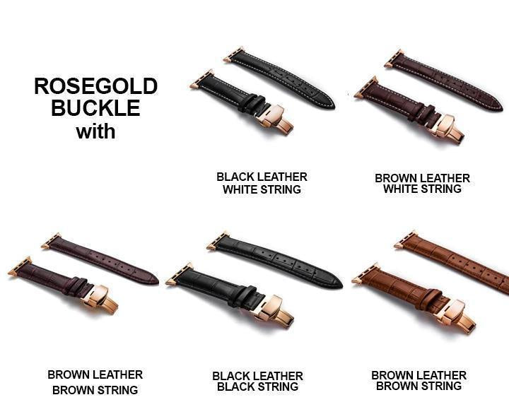Apple Apple Watch Series 5 4 3 2 Band, Crocodile Grain cow Leather Butterfly Buckle Bands iWatch 38mm, 40mm, 42mm, 44mm -  US Fast Shipping