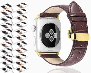 Apple Apple Watch Series 5 4 3 2 Band, Crocodile Grain cow Leather Butterfly Buckle Bands iWatch 38mm, 40mm, 42mm, 44mm -  US Fast Shipping