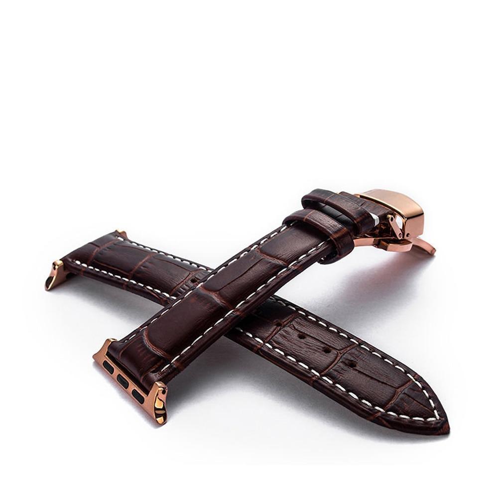 Apple Apple Watch Series 5 4 3 2 Band, Crocodile Grain cow Leather Butterfly Buckle Bands iWatch 38mm, 40mm, 42mm, 44mm -  US Fast Shipping