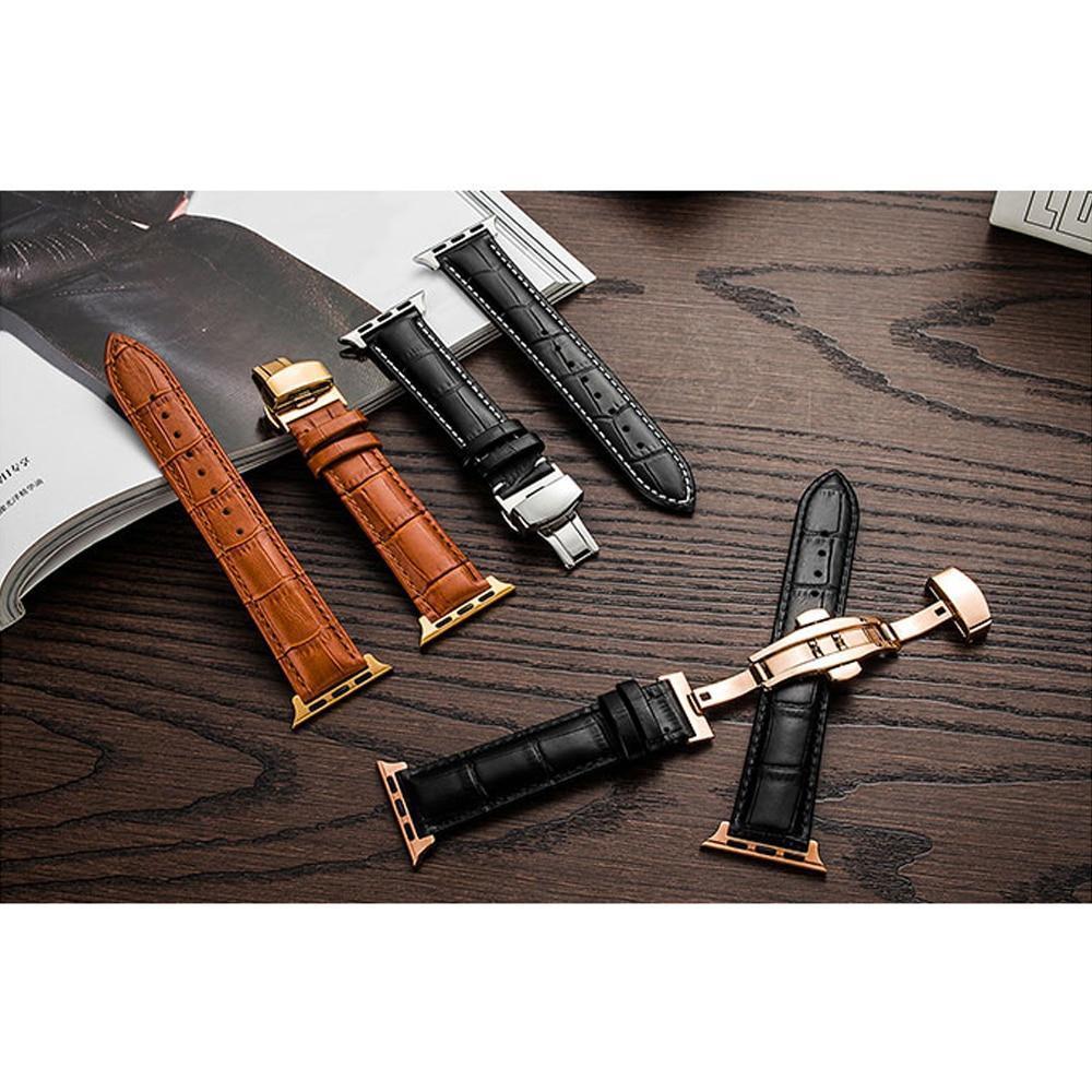Apple Watch Series 5 4 3 2 Band, Crocodile Grain Leather Butterfly Buckle Bands iWatch 38mm, 40mm, 42mm, 44mm -  US Fast Shipping - www.Nuroco.com