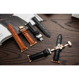Apple Watch Series 5 4 3 2 Band, Crocodile Grain Leather Butterfly Buckle Bands iWatch 38mm, 40mm, 42mm, 44mm -  US Fast Shipping - www.Nuroco.com