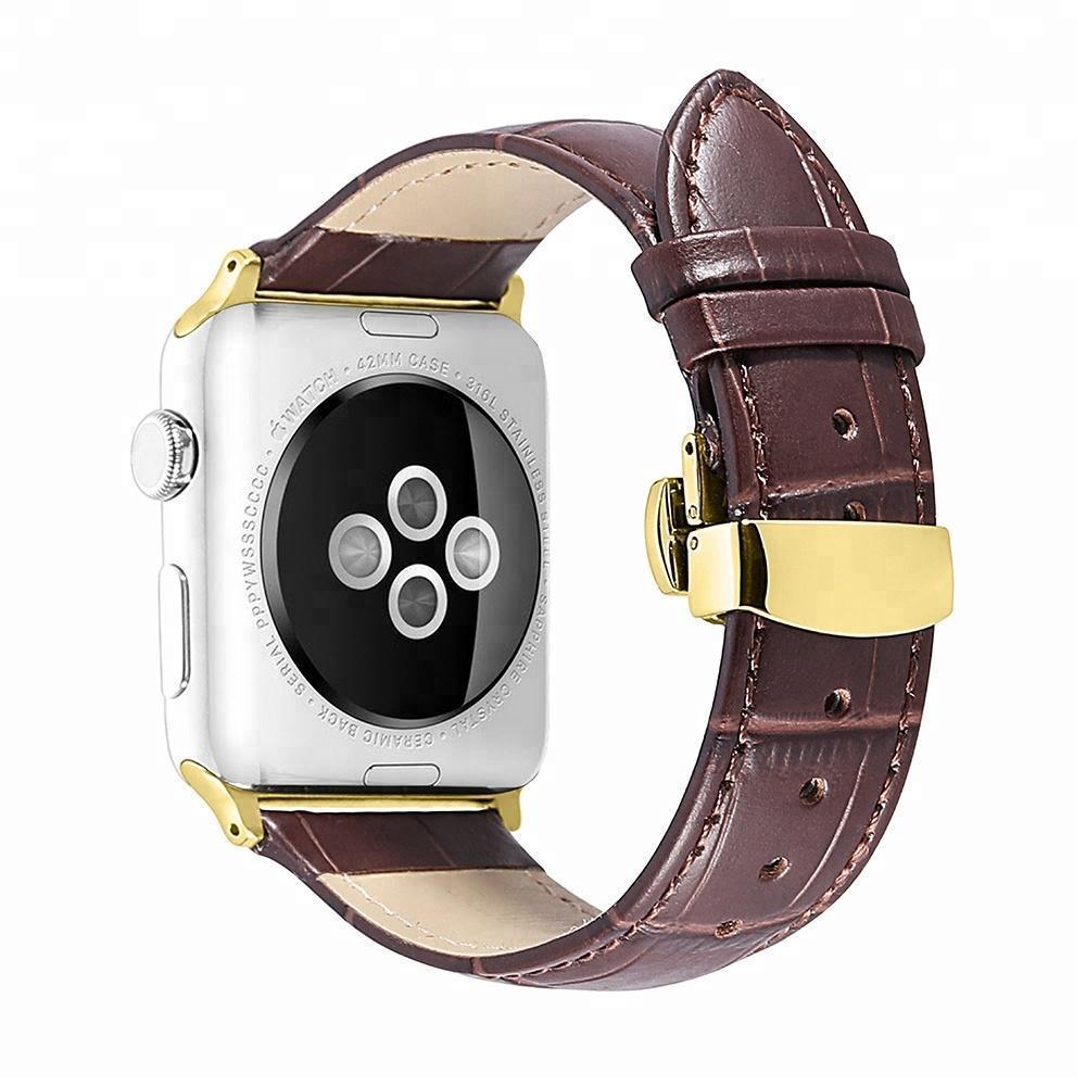 Apple Apple Watch Series 5 4 3 2 Band, Crocodile Grain cow Leather Butterfly Buckle Bands iWatch 38mm, 40mm, 42mm, 44mm -  US Fast Shipping