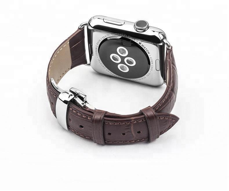 Apple Apple Watch Series 5 4 3 2 Band, Crocodile Grain cow Leather Butterfly Buckle Bands iWatch 38mm, 40mm, 42mm, 44mm -  US Fast Shipping