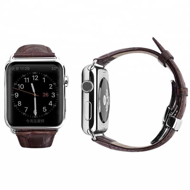 Apple Apple Watch Series 5 4 3 2 Band, Crocodile Grain cow Leather Butterfly Buckle Bands iWatch 38mm, 40mm, 42mm, 44mm -  US Fast Shipping