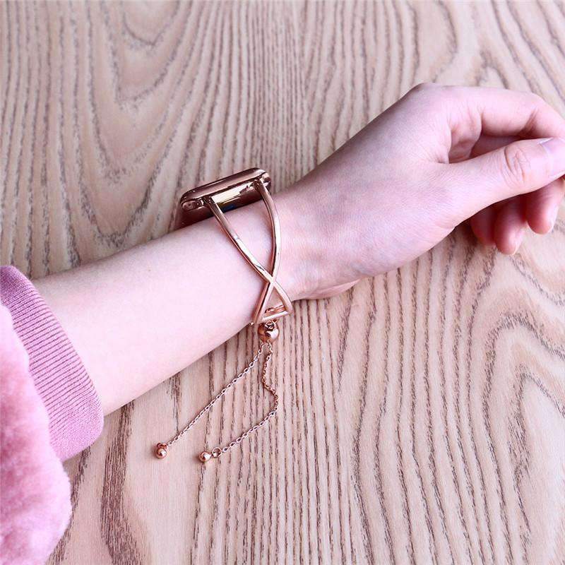 Apple Apple Watch Series 5 4 3 2 Band, Cuff Minimal Strap Stainless Steel With Tassel adjustable Buckle for Women 38mm, 40mm, 42mm, 44mm