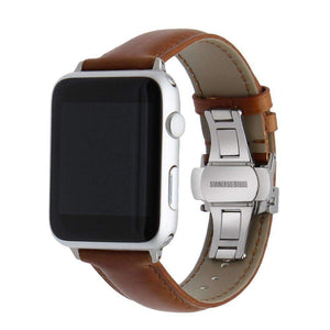 Apple Apple Watch Series 5 4 3 2 Band, Italian Genuine Leather Watchband Crazy Horse, Steel Butterfly Buckle Wrist Bracelet 38mm, 40mm, 42mm, 44mm