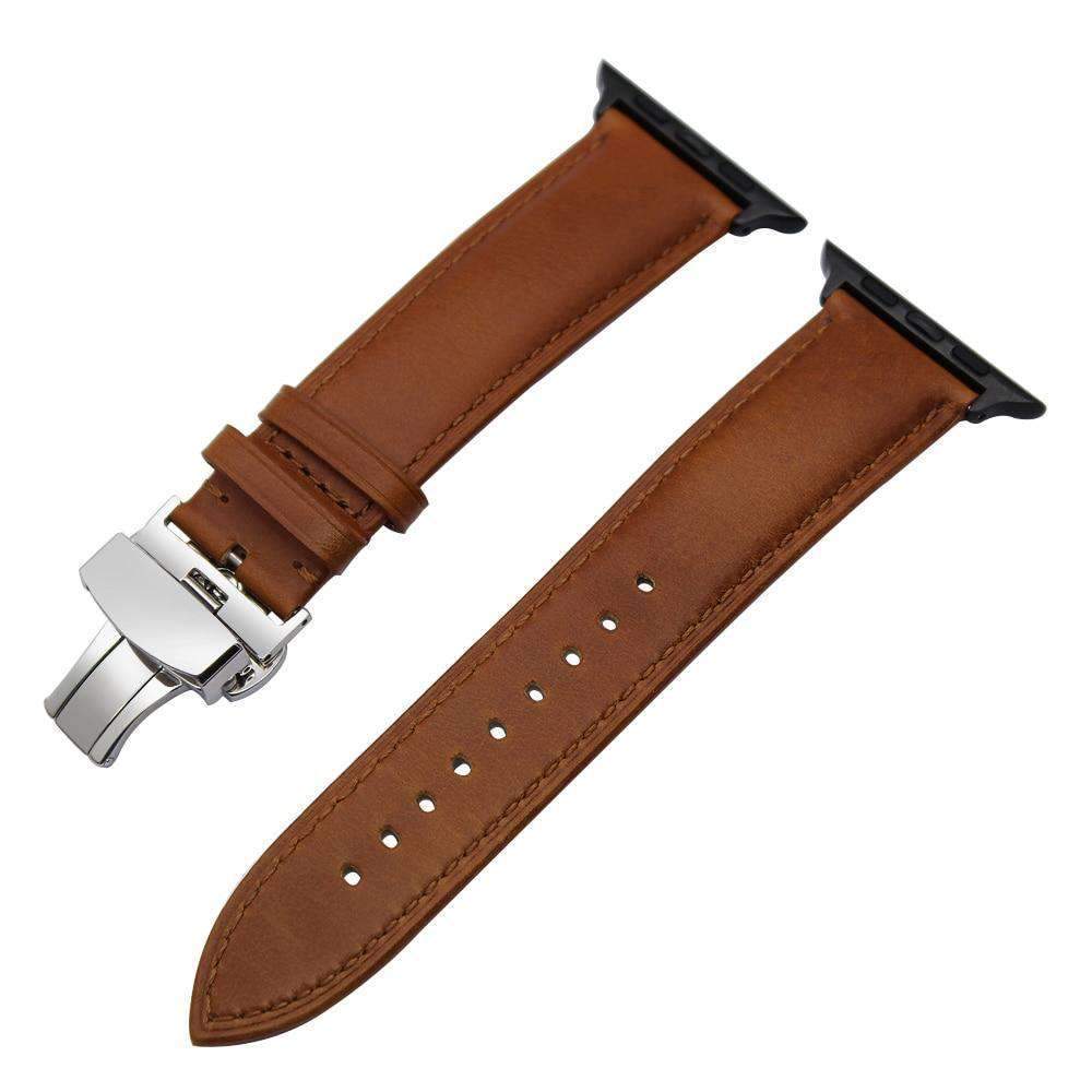 Apple Apple Watch Series 5 4 3 2 Band, Italian Genuine Leather Watchband Crazy Horse, Steel Butterfly Buckle Wrist Bracelet 38mm, 40mm, 42mm, 44mm