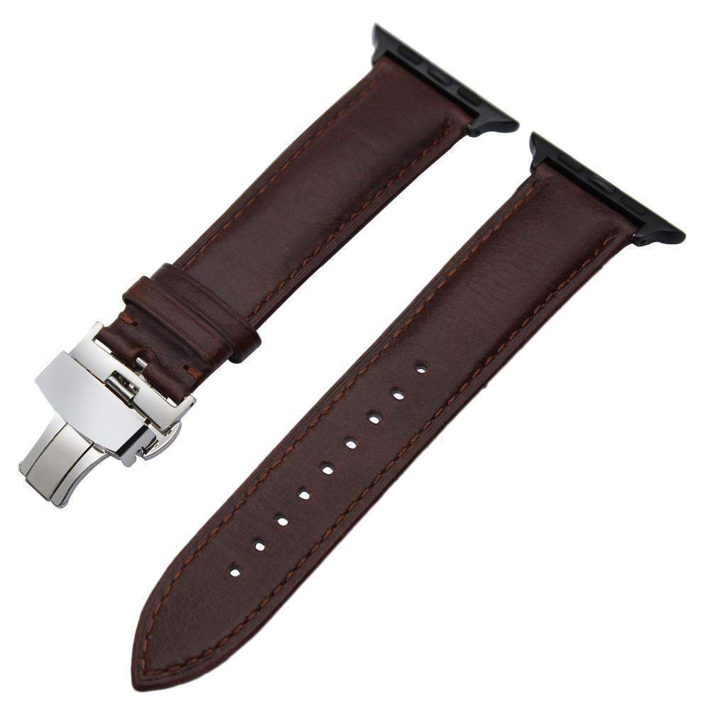 Apple Apple Watch Series 5 4 3 2 Band, Italian Genuine Leather Watchband Crazy Horse, Steel Butterfly Buckle Wrist Bracelet 38mm, 40mm, 42mm, 44mm