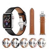 Apple Apple Watch Series 5 4 3 2 Band, Leather Strap Butterfly Clasp watchband Bracelet and Pin Buckle 38mm, 40mm, 42mm, 44mm US Fast Shipping