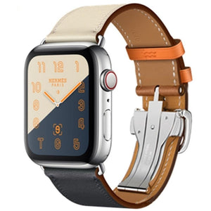 Apple Apple Watch Series 5 4 3 2 Band, Leather strap Deployment Buckle watch Strap watchband Hermes 38mm, 40mm, 42mm, 44mm - US Fast Shipping