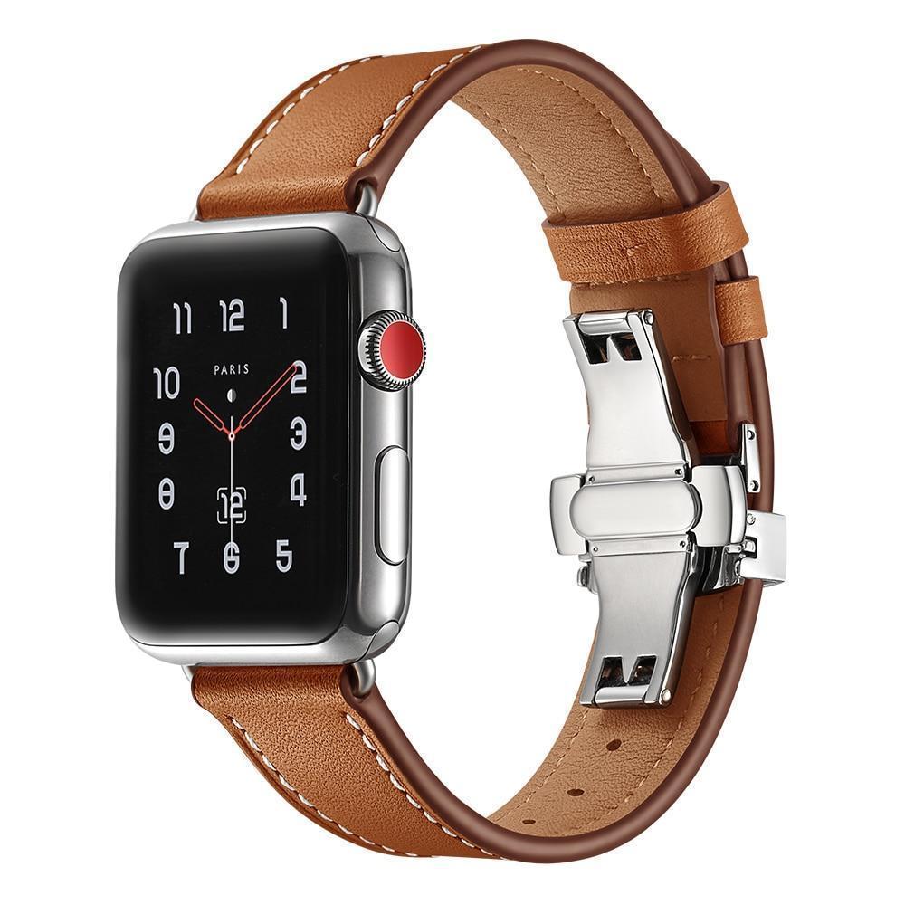 Apple Apple Watch Series 5 4 3 2 Band, Leather Strap Stainless Steel Butterfly Loop watchband bracelet 38mm, 40mm, 42mm, 44mm US Fast Shipping