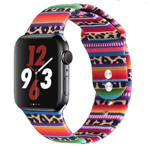 Apple Apple Watch Series 5 4 3 2 Band, Lily inspired Sport Band, Bohemian Leopard Flower Rainbow Double Side Print Silicone Strap 38mm, 40mm, 42mm, 44mm