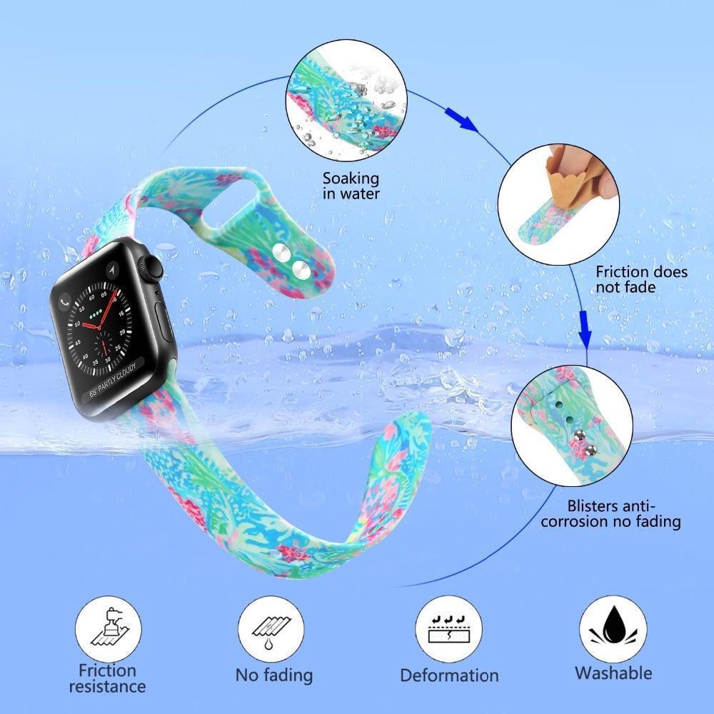 Apple Apple Watch Series 5 4 3 2 Band, Lily inspired Sport Band, Bohemian Leopard Flower Rainbow Double Side Print Silicone Strap 38mm, 40mm, 42mm, 44mm