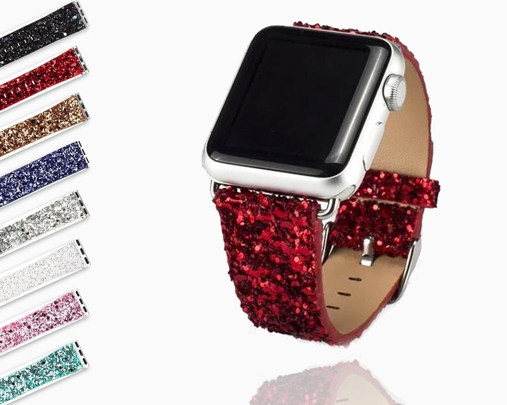 Apple Apple Watch Series 5 4 3 2 Band, Luxury Apple Watch Sparkle Glitter Bling Leather Band 38mm, 40mm, 42mm, 44mm - US Fast Shipping