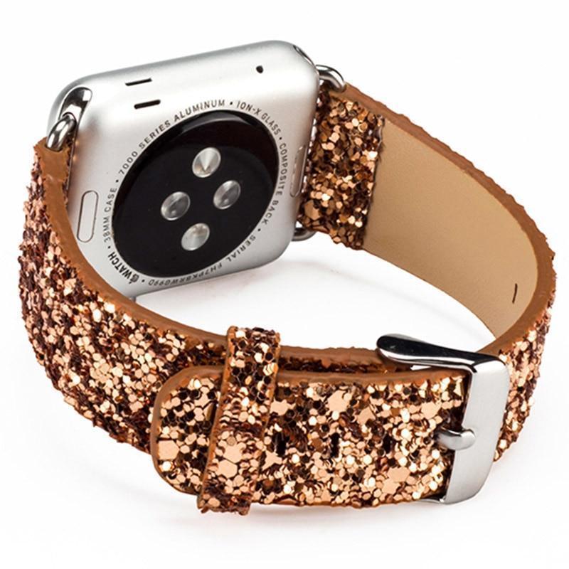 Apple Apple Watch Series 5 4 3 2 Band, Luxury Apple Watch Sparkle Glitter Bling Leather Band 38mm, 40mm, 42mm, 44mm - US Fast Shipping