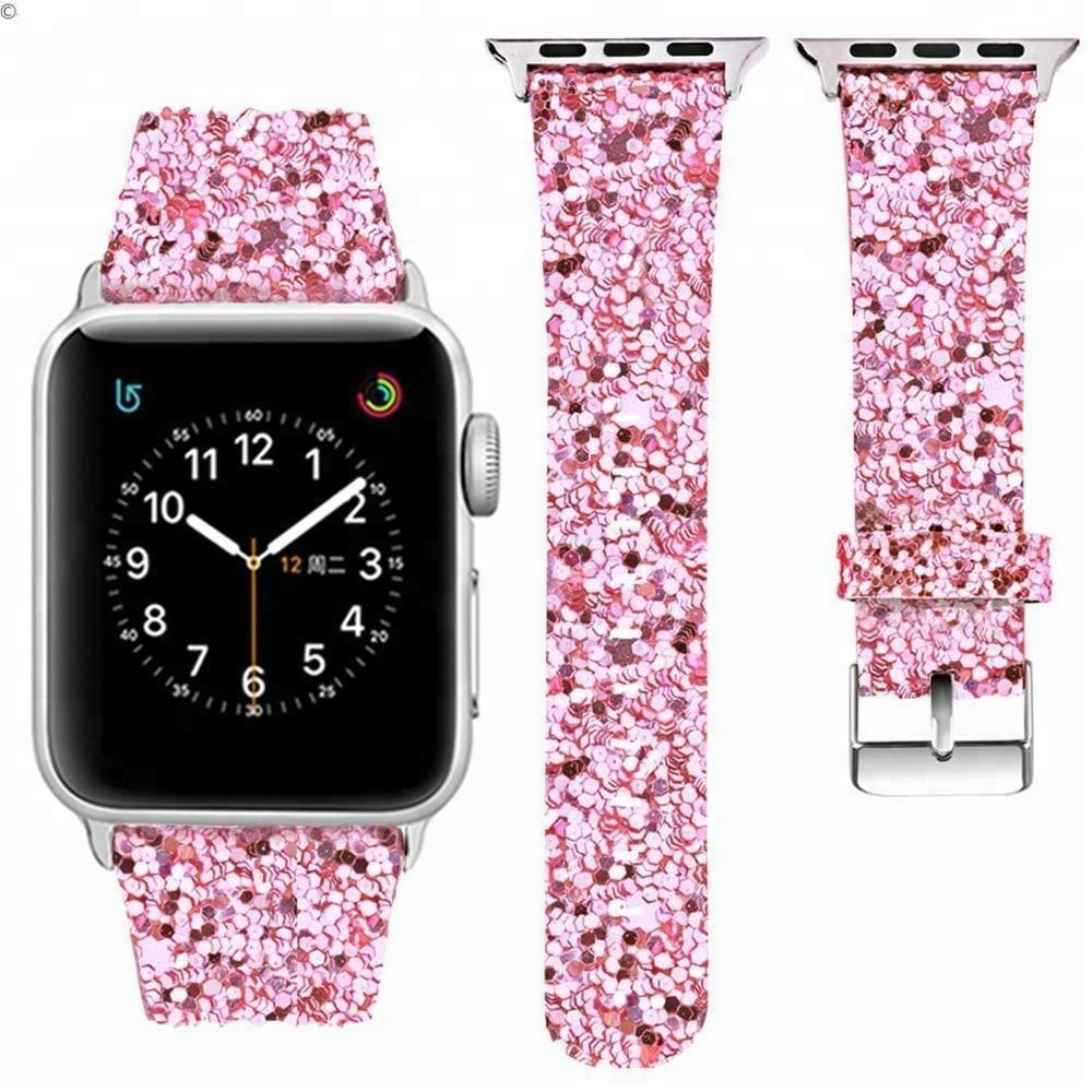Apple Apple Watch Series 5 4 3 2 Band, Luxury Apple Watch Sparkle Glitter Bling Leather Band 38mm, 40mm, 42mm, 44mm - US Fast Shipping