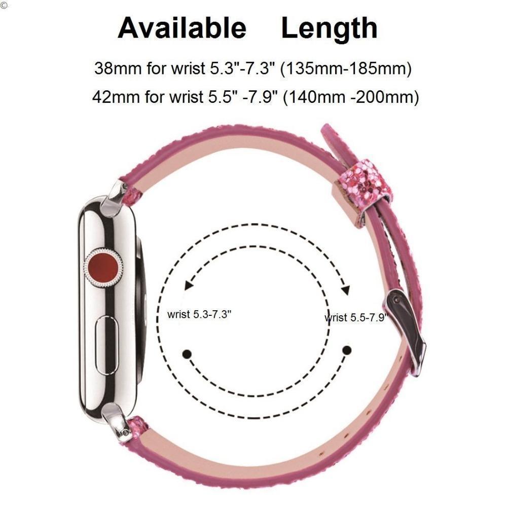 Apple Apple Watch Series 5 4 3 2 Band, Luxury Apple Watch Sparkle Glitter Bling Leather Band 38mm, 40mm, 42mm, 44mm - US Fast Shipping