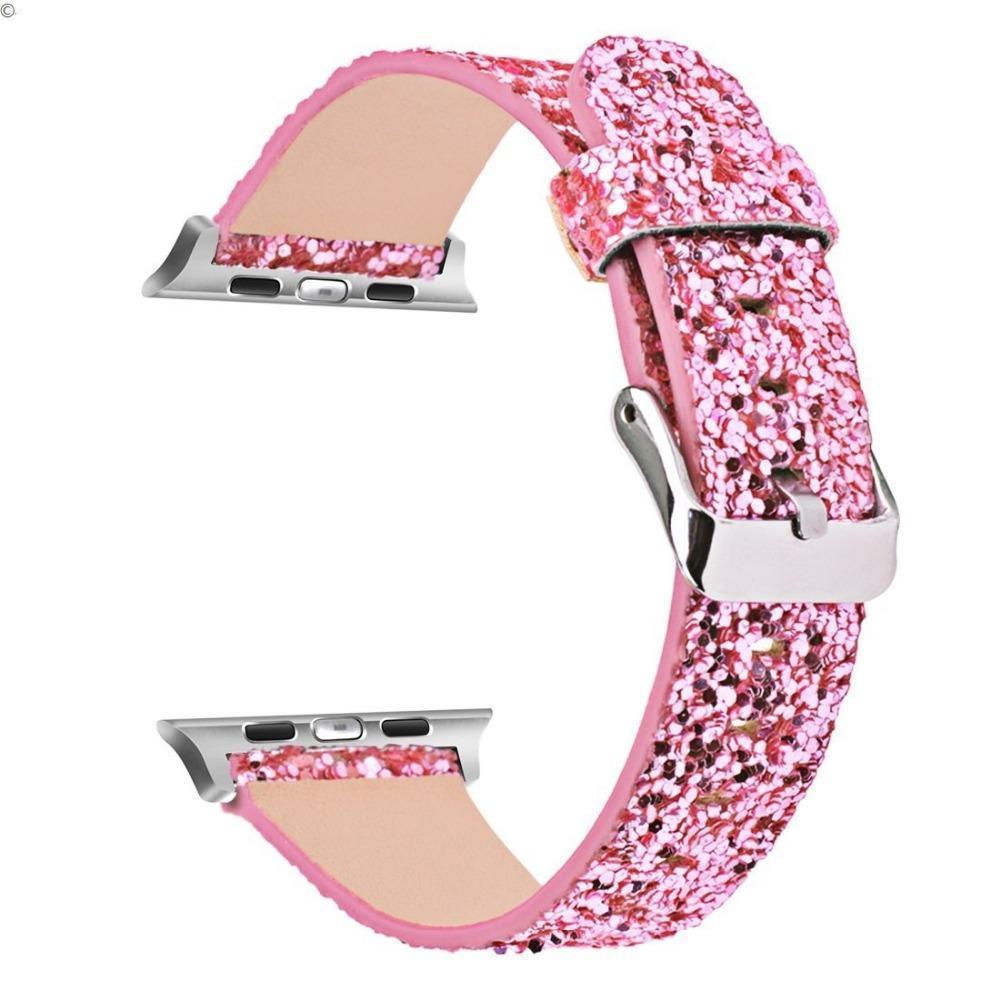 Apple Apple Watch Series 5 4 3 2 Band, Luxury Apple Watch Sparkle Glitter Bling Leather Band 38mm, 40mm, 42mm, 44mm - US Fast Shipping