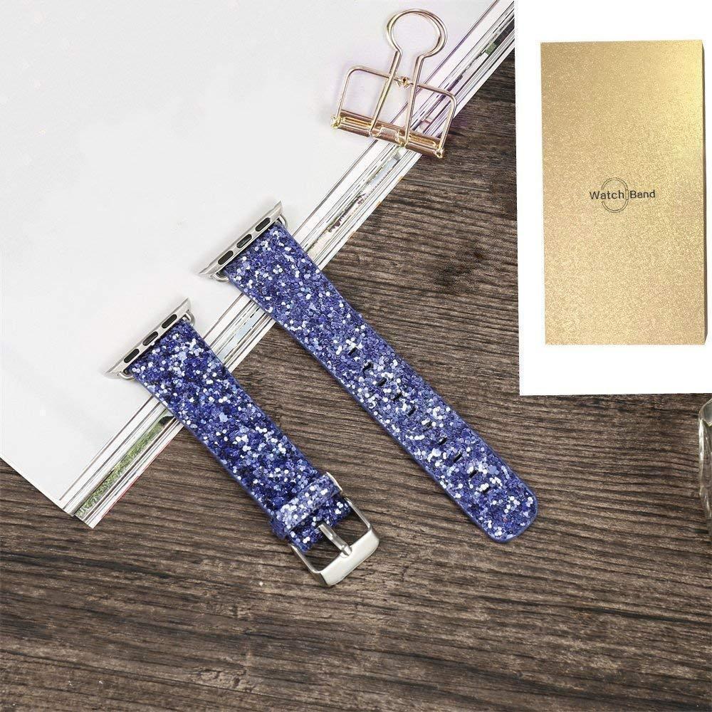 Apple Apple Watch Series 5 4 3 2 Band, Luxury Apple Watch Sparkle Glitter Bling Leather Band 38mm, 40mm, 42mm, 44mm - US Fast Shipping