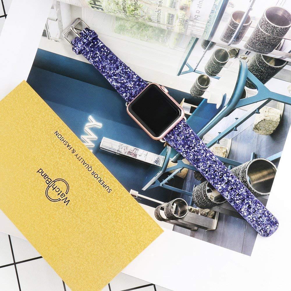 Apple Apple Watch Series 5 4 3 2 Band, Luxury Apple Watch Sparkle Glitter Bling Leather Band 38mm, 40mm, 42mm, 44mm - US Fast Shipping