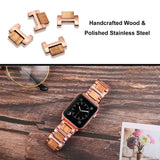 Apple Apple Watch Series 5 4 3 2 Band, Nature Wood & Stainless Steel Wrist Strap Bracelet Watchband for iWatch 38mm 40mm, 42mm, 44mm