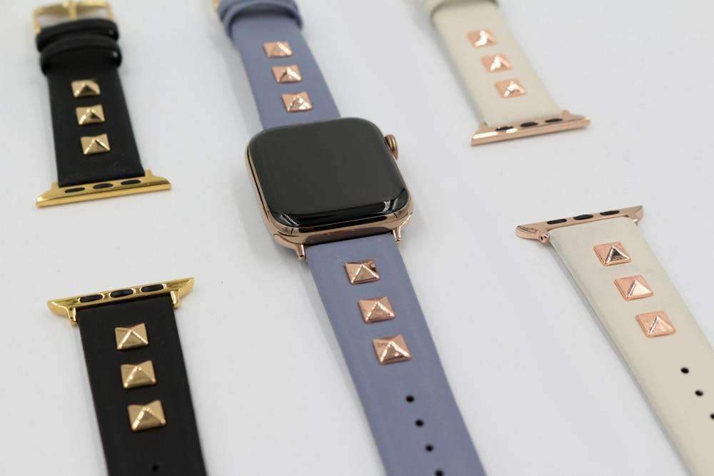 Apple Apple Watch Series 5 4 3 2 Band, Punk gold Studded Leather Rivets Design, fits iWatch, 38mm, 40mm, 42mm, 44mm
