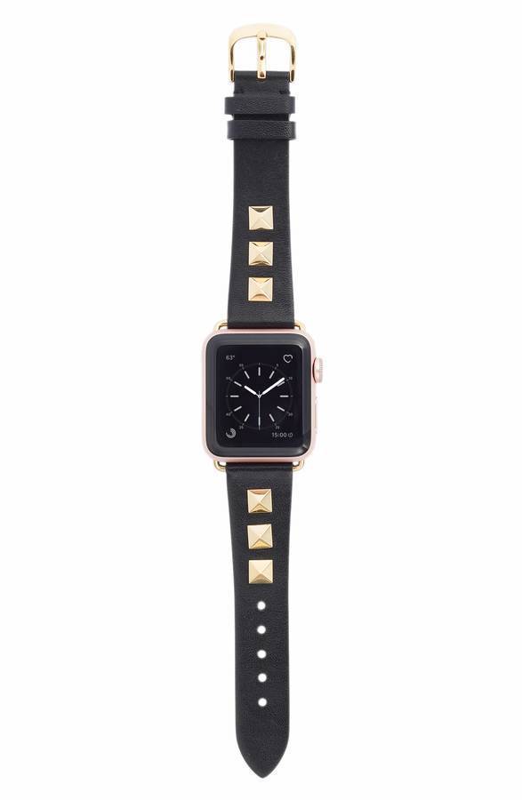 Apple Apple Watch Series 5 4 3 2 Band, Punk gold Studded Leather Rivets Design, fits iWatch, 38mm, 40mm, 42mm, 44mm