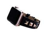Apple Apple Watch Series 5 4 3 2 Band, Punk gold Studded Leather Rivets Design, fits iWatch, 38mm, 40mm, 42mm, 44mm