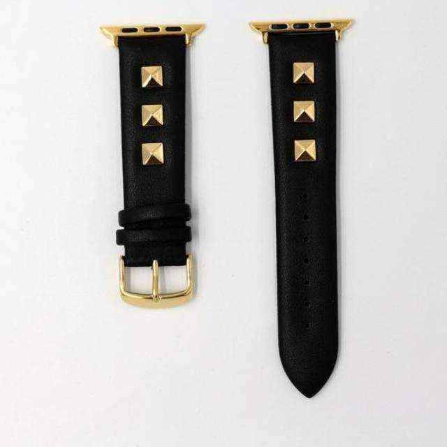 Apple Apple Watch Series 5 4 3 2 Band, Punk gold Studded Leather Rivets Design, fits iWatch, 38mm, 40mm, 42mm, 44mm
